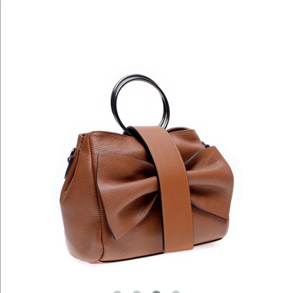 Roberta M AW21 RM 1627 leather cognac brown bow tote bag made in Italy - Picture 4 of 4